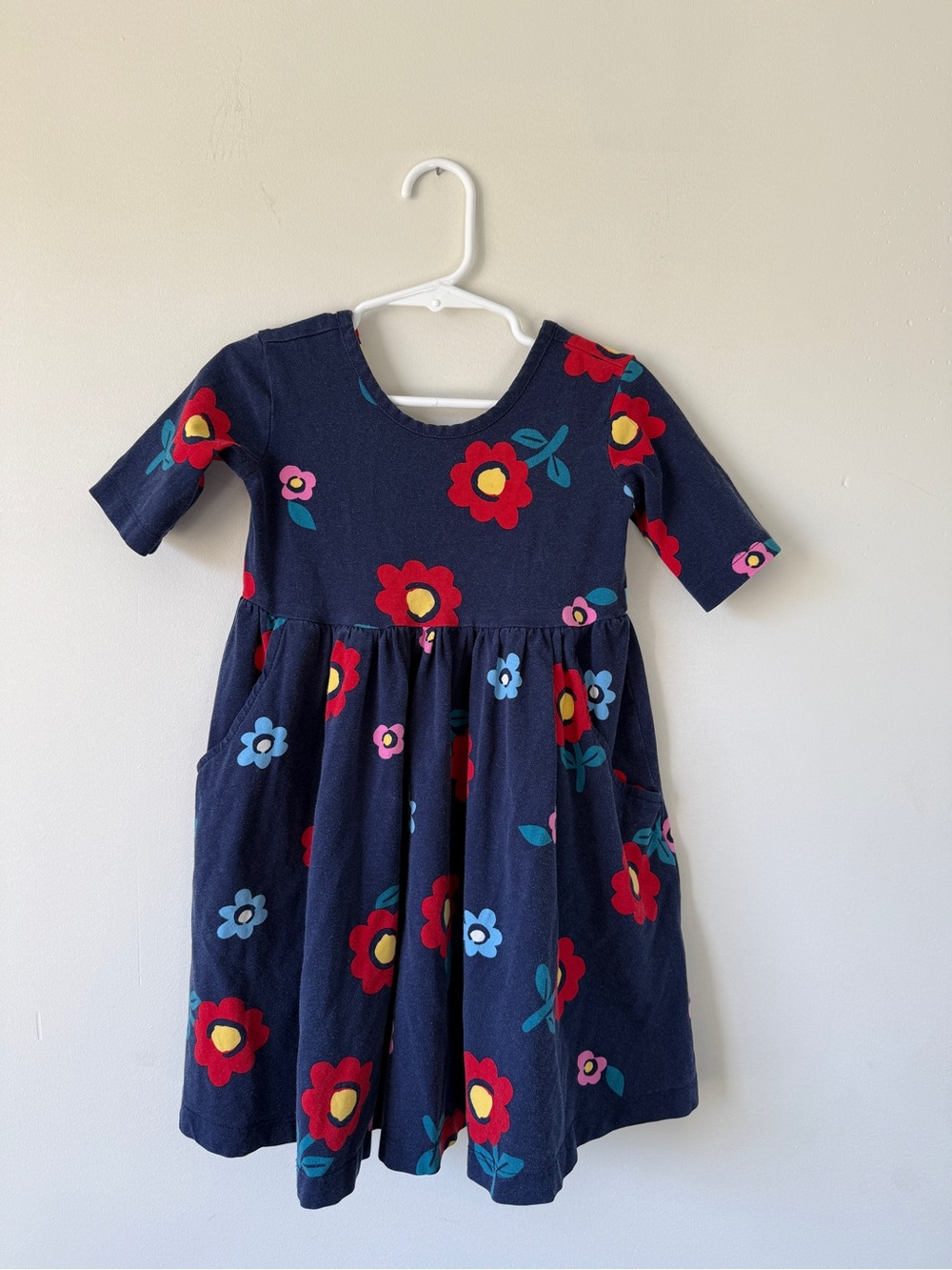 Hanna Andersson Navy Dress with Red & Yellow Floral Print
